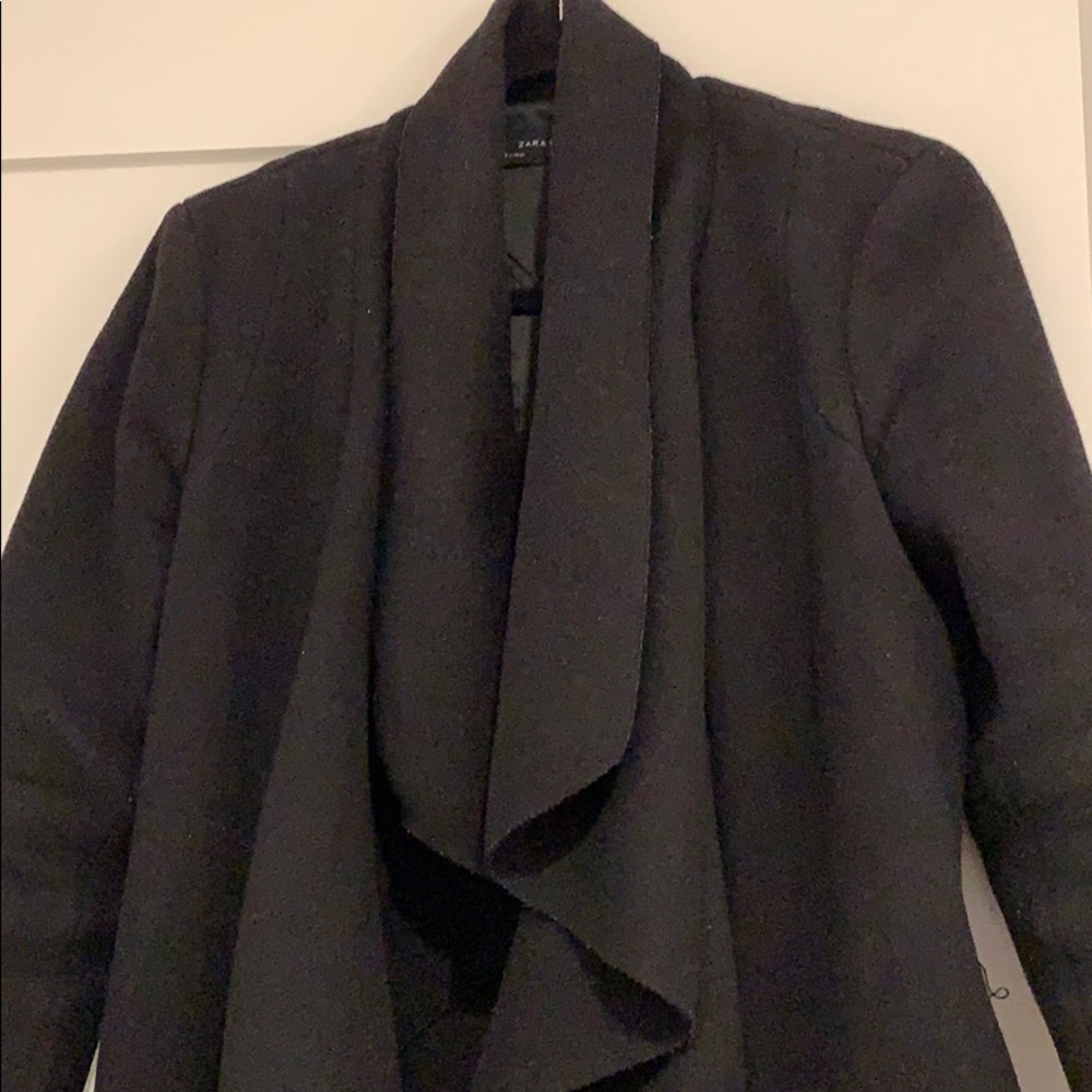 Zara Waterfall Coat in Black - Picture 3 of 8